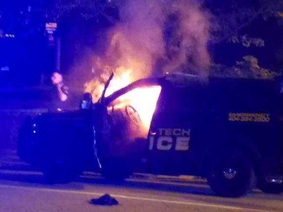 Georgia Tech's campus didn't bear any scars Tuesday from a violent night that left a police vehicle torched and three …