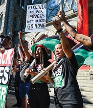 Breaking barriers of hate //
Members of Black Lives Matters New York joined counterprotesters in front of First English Evangelical Lutheran Church at Lombardy Street and Monument Avenue.