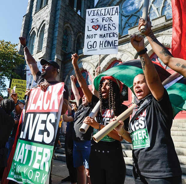 Breaking barriers of hate //
Members of Black Lives Matters New York joined counterprotesters in front of First English Evangelical Lutheran Church at Lombardy Street and Monument Avenue.