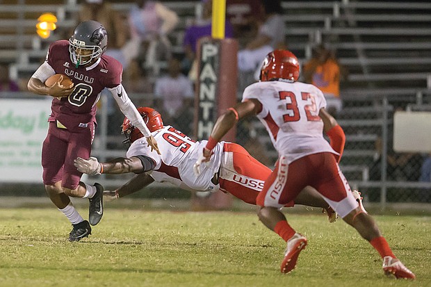 Virginia Union University quarterback Darius Taylor shows why he was the Panthers’ leading rusher with 65 yards and a touchdown in last Saturday’s game against Winston-Salem State University.
