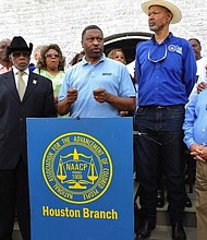 NAACP Interim President and CEO Derrick Johnson, flanked by national, state and local NAACP leaders/(PHOTO COURTESY HOUSTON NAACP)