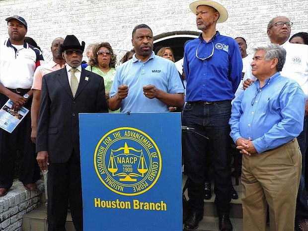 NAACP Interim President and CEO Derrick Johnson, flanked by national, state and local NAACP leaders/(PHOTO COURTESY HOUSTON NAACP)
