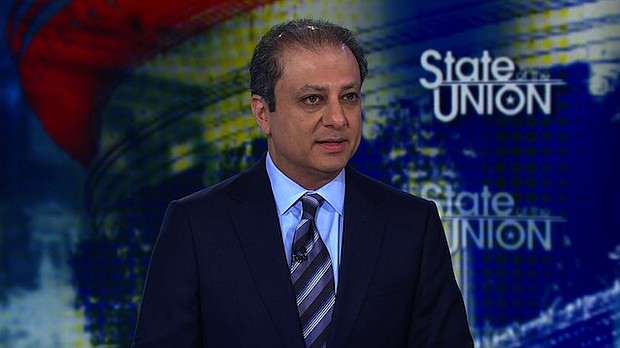 Former US attorney Preet Bharara said Sunday that Deputy Attorney General Rod Rosenstein might have a conflict of interest over special counsel Robert Mueller's investigation into Russian meddling in the 2016 election.