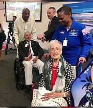 NASA Legend Katherine Johnson with Dr. Yvonne Cagle (photo by Megan Shinn via 11alive.com)