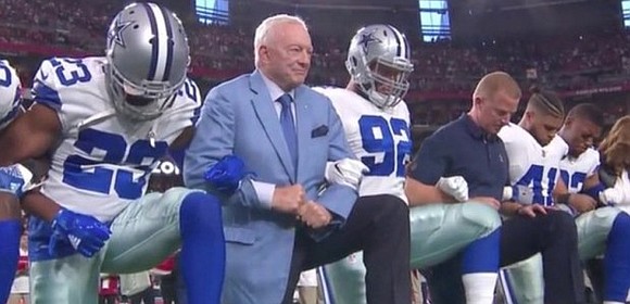 Dallas Cowboys owner Jerry Jones joined his team in taking a knee before the National Anthem, then the Cowboys and …