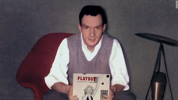 Hugh Hefner with the first issue of Playboy from 1953. Hefner founded the magazine with $600 of his own money.