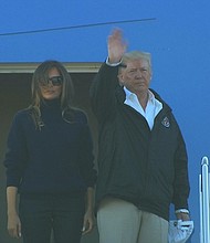 President Donald Trump about to board flight to Puerto Rico on October 3, 2017, following hurricane Maria.