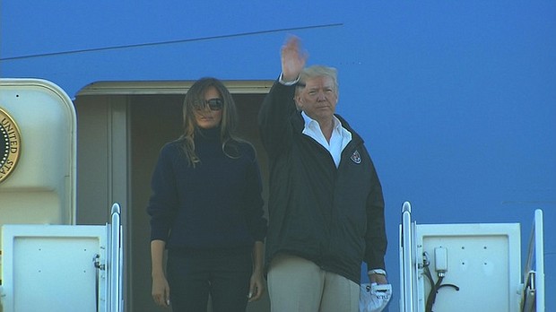 President Donald Trump about to board flight to Puerto Rico on October 3, 2017, following hurricane Maria.