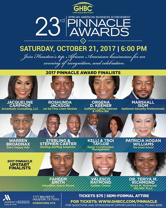 On Saturday, October 21, 2017 at 6:00 pm the Greater Houston Black Chamber (GHBC) will host the 23rd annual Pinnacle …