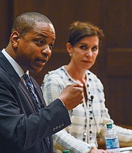 Democrat Justin Fairfax, left, and Republican state Sen. Jill Vogel trade jabs during their final debate for the Virginia lieutenant governor’s seat. 