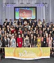 Disney Dreamers join Mickey Mouse on March 12, 2017 to celebrate the commencement of the tenth Disney Dreamers Academy at Walt Disney World Resort in Lake Buena Vista, Fla. The annual event is a career-inspiration program for distinguished high school students from across the U.S. (Gregg Newton, photographer)