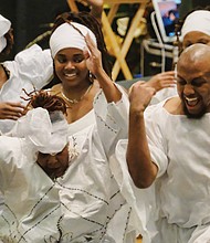 the Ezibu Muntu Dance Company performs a processional followed by pouring of libation and drum call sparking the spirit in the celebration of Ms. Pinckney’s life. Her death at age 43 leaves an enormous hole in Richmond’s creative community.
