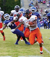 VSU explosive senior running back Trenton Cannon takes it down the field as the Trojans crushed the Elizabeth City State University Vikings 56-0 at ECSU’s Roebuck Stadium last Saturday.
