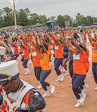 VSU celebrates homecoming //  the Virginia State Trojan Explosion Marching Band and The Woo Woos, including current and former squad members, keep the crowd in the game. 