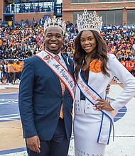 VSU celebrates homecoming // Da’Shunnda-Howard, Miss Virginia State University and Isaac Hargrove, Mr. Virginia State University, above left, strike a pose during VSU’s homecoming festivities against Bowie State University at Rogers Field on Saturday, 