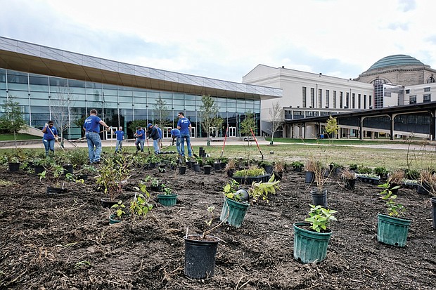 Dominion Energy volunteers install hundreds of pollinator native plants at the Science Museum of Virginia to attract pollinators that will help fuel the Richmond area’s food supply.