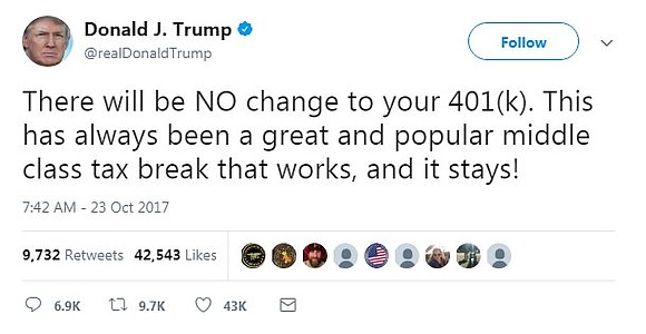 President Trump vowed Monday that the tax break for 401(k) plans will be kept in place under the administration's tax …