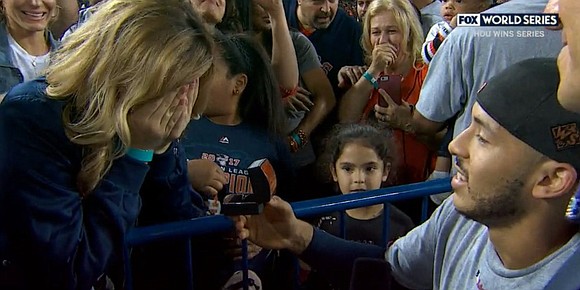 Houston Astros shortstop Carlos Correa was finishing up his interview on Fox minutes after his club clinched its first World …