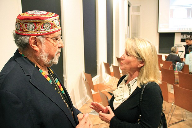 Behind the scenes of ‘Betty & Pancho’ //
Francisco Mora Catlett, son of the renowned late artist Elizabeth Catlett, talks with Meg Gottwald about his mother and her work following a screening and discussion of the documentary “Betty & Pancho” last Friday at the Black History Museum and Cultural Center of Virginia. The documentary focuses on Ms. Catlett’s inspiration and the artistic collaboration between she and her husband, Francisco “Pancho” Mora, a Mexican painter. Mr. Mora Catlett and his brother, Juan Mora Catlett, co-produced the film. Alex Nyerges, director of the Virginia Museum of Fine Arts, led a conversation with Mr. Mora Catlett before an audience of about 60 people. 
