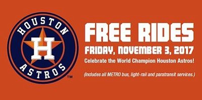 METRO is providing free rides Friday, Nov. 3 for all services to help ease traffic congestion in downtown Houston during …