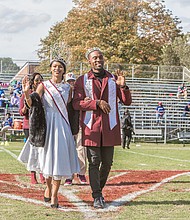 Wild with pride // Mr. and Ms. VUU 2017, Cory Dixon and Cecilia Thompson, take a royal walk onto the field as they are introduced to alumni and fans who packed the stands.