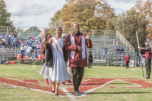 Wild with pride // Mr. and Ms. VUU 2017, Cory Dixon and Cecilia Thompson, take a royal walk onto the field as they are introduced to alumni and fans who packed the stands.