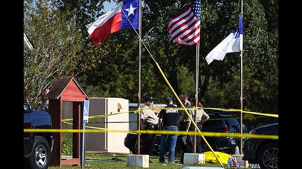 Multiple people have been killed and many more injured in a shooting Sunday at First Baptist Church of Sutherland Springs, Texas, authorities said.  Credit: Nick Wagner/Austin American-Statesman via AP