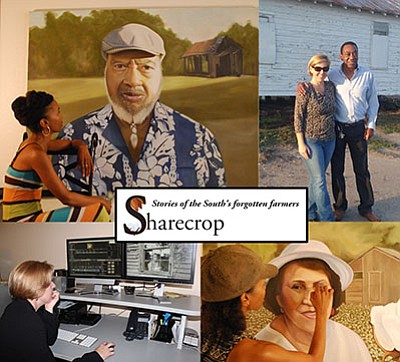 Claudia Stack works on her documentary film Sharecrop, and Carla Keaton works on her portraits of sharecroppers