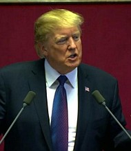 US President Donald Trump addressing the South Korean National Assembly