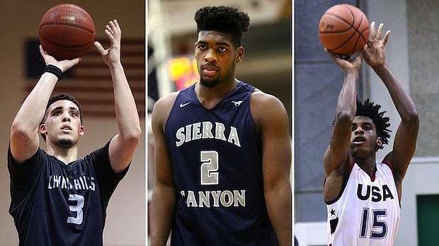 UCLA freshmen LiAngelo Ball, Cody Riley and Jalen Hill.