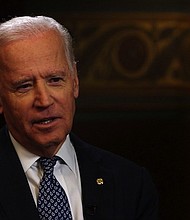 Former Vice President Joe Biden is seen here speaking to CNN.