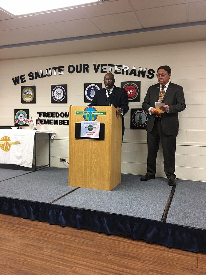 Pictured are Tony Land (behind Podium) and Thornton Township President Frank M. Zuccarelli