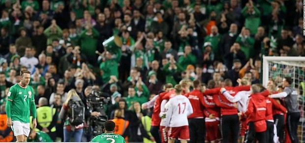 Irish players react after losing out on a place at next summer's World Cup.