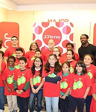 Houston Texans cornerback Johnathan Joseph and defensive end Jadeveon Clowney,  and  Houston Astros third baseman and World Series champion Alex Bregman with the 16 YMCA of Greater Houston excited kids who just got $100 for a JCPenney shopping spree/photo by Reginald Dominique