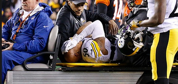 Pittsburgh Steelers linebacker Ryan Shazier was hospitalized after suffering a back injury during the first quarter of Monday's 23-20 victory over the Cincinnati Bengals, multiple team sources told NFL Network's Aditi Kinkhabwala. (NFL.com screenshot)
