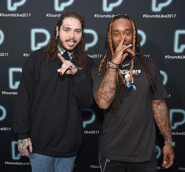 Post Malone and Ty Dolla $ign pose backstage at Pandora Sounds Like You: 2017