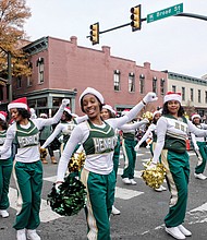 Henrico High School cheerleaders showed off a few moves, as did the high-stepping Hampton University drum majors, below right, who were leading the school’s Marching Force.