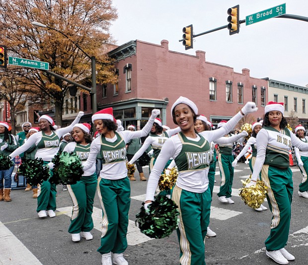 Henrico High School cheerleaders showed off a few moves, as did the high-stepping Hampton University drum majors, below right, who were leading the school’s Marching Force.