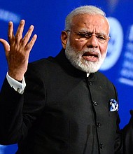 Indian Prime Minister Narendra Modi gives a speech on June 2, 2017.