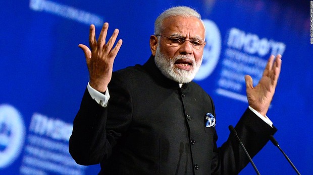 Indian Prime Minister Narendra Modi gives a speech on June 2, 2017.