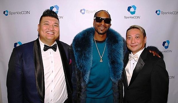 (L to R) SparkleCOIN Chief Financial Officer David Chen, Snoop Dogg, and  SparkleCOIN founder and CEO Victor Wong. Photo Courtesy A. Turner Archives