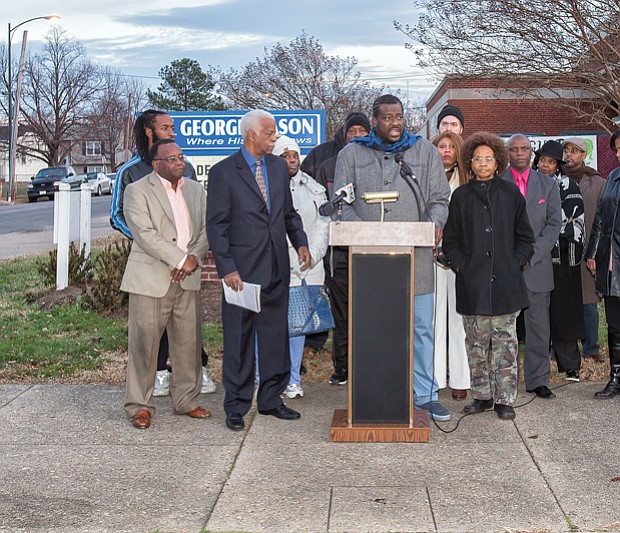 Stumping for schools  //

James E. “J.J.” Minor III, president of the Richmond Branch NAACP, leads a rally in front of George Mason Elementary School on Church Hill showing support for the Richmond School Board’s               $224.7 million plan to build five new schools and renovate two others during the next seven years. Rally participants called on Mayor Levar M. Stoney and the Richmond City Council to fund the plan “for the children.” He said, “The community at large understands the importance and urgency in supporting this much-needed improvement and redevelopment” of school buildings. “If we don’t stand up for our students now, this facilities plan will join the other plans since 2002 collecting dust on the shelves.” He noted that 86 percent of Richmond’s voters backed school modernization in a November referendum. 
