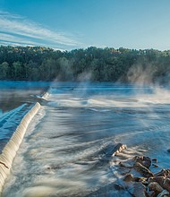 Mist rises on the James River in South Side.