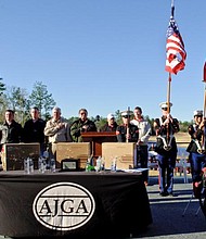 The awards ceremony at last year's AJGA event stressed both pageantry and service. The bags bottom right are examples of those gifted to active military and veterans by the young competitors themselves.