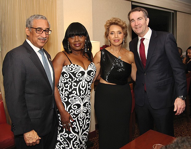 Holiday elegance //
The Richmond Chapter of Continental Societies Inc. hosted its annual “Elegance in Black & White Gala” last Friday at a Downtown hotel. More than 200 people enjoyed the black tie dinner-dance and auction featuring entertainment by the Katz Band and comedian Micah “Bam-Bamm White.” From left, Congressman Robert C. “Bobby” Scott, Continental President Nkechi George-Winkler, Vice President Beverly B. Davis and Dr. Ralph S. Northam, Virginia’s governor-elect, pause during the gala for a photo. The event raises money for the Continental’s annual programs, including winter coats for needy schoolchildren, dental screenings, Easter baskets for hospitalized children, scholarships for college-bound students and camp scholorships for inner-city youths. 