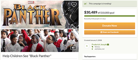 New York resident Frederick Joseph launched a GoFundMe to take Harlem children to see Black Panther in theaters next month. …