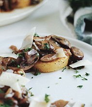 Seared Polenta Rounds with Mushrooms and Caramelized Onions