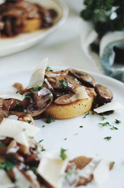Seared Polenta Rounds with Mushrooms and Caramelized Onions