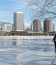 Cityscape // A family walks on the frozen edge of the James River on Sunday, evidence of the frigid conditions that gripped the city over the past two weeks. The first week in January saw temperatures average 17.8 degrees, the coldest for that week since the National Weather Service began taking measurements in Richmond at least 100 years ago. It also broke the average temperature record for the week of 21.1 degrees set in 1918. Good news: Richmond will enjoy ice-melting temperatures this week, with temperatures climbing into the 60s on Friday. The high is expected to be in the 50s Saturday for Gov.-elect Ralph S. Northam’s inauguration before plunging again to the 30s on Sunday and Monday.