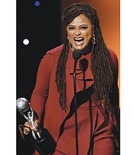 Director Ava DuVernay, accepts the Entertainer of the Year award at Monday’s ceremony recognizing outstanding people and their contributions during the annual NAACP Image Awards. 